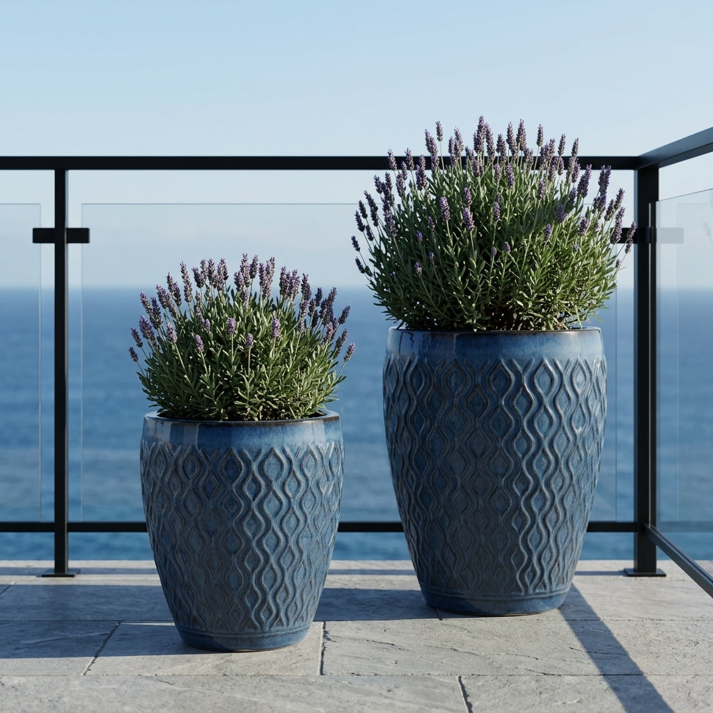 Provencelia Pflanzkübel PHENIX Antikenblau – glasierte Keramik, Anduze-Stil