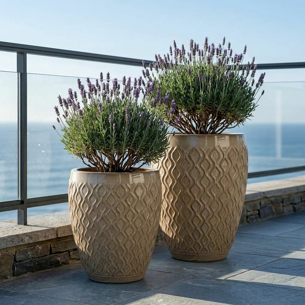 Provencelia Pflanzkübel PHENIX Písková – glasierte Keramik, Anduze-Stil