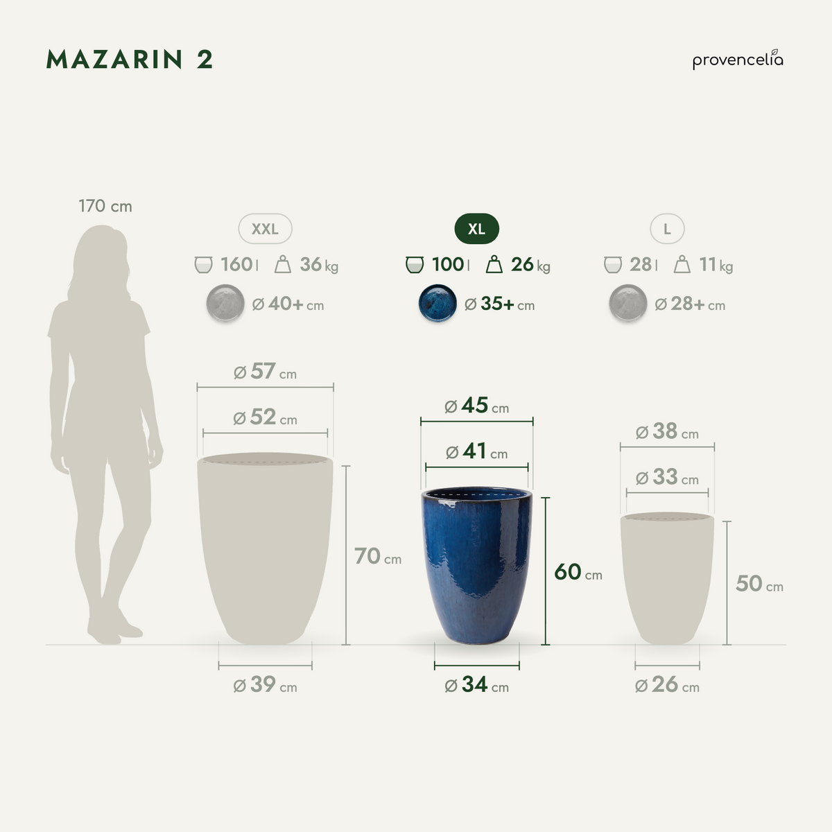 Keramik-Pflanzkübel Mazarin 2 – Azurblau, XL (45 x 60 cm)