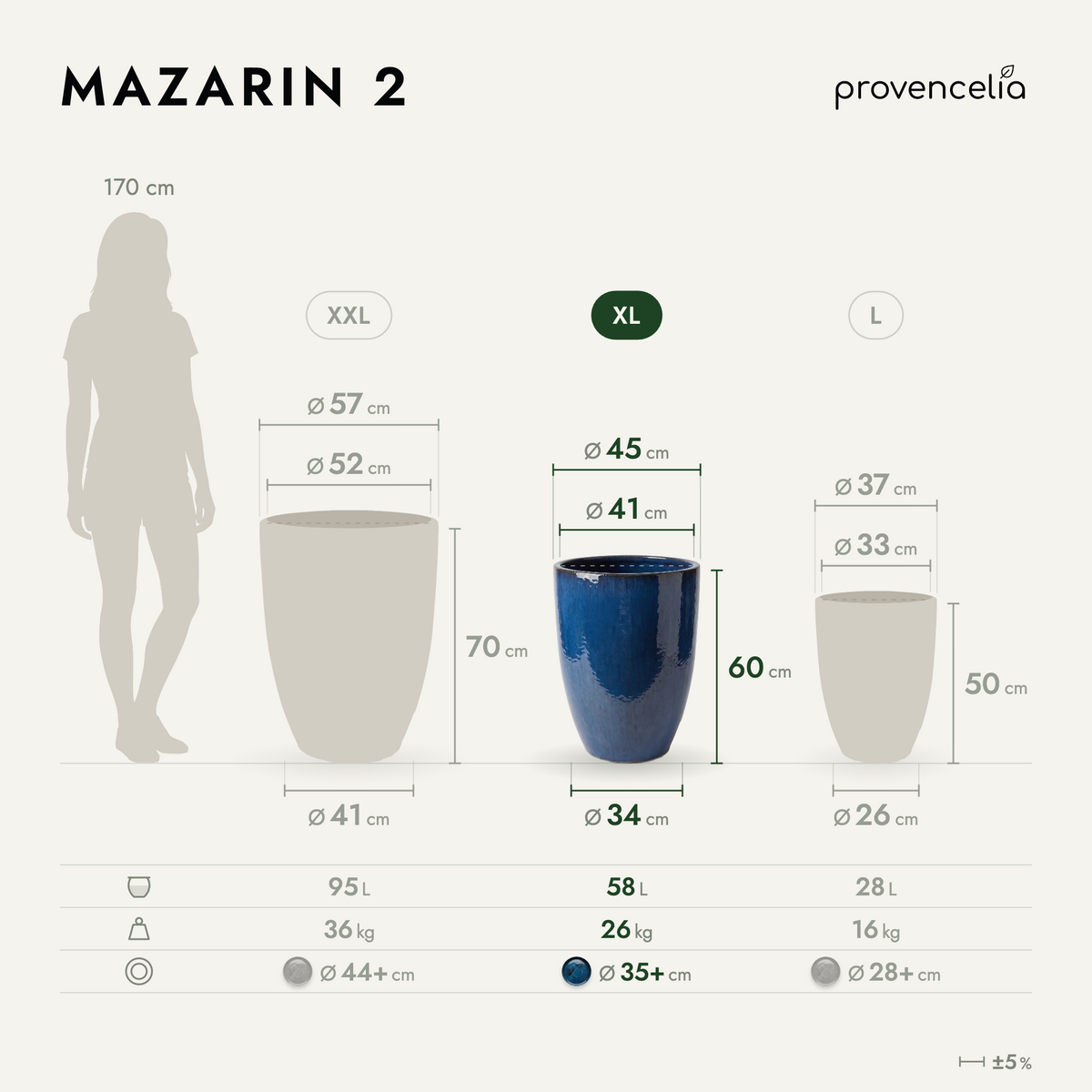 Keramik-Pflanzkübel Mazarin 2 – Azurblau, XL (45 x 60 cm)