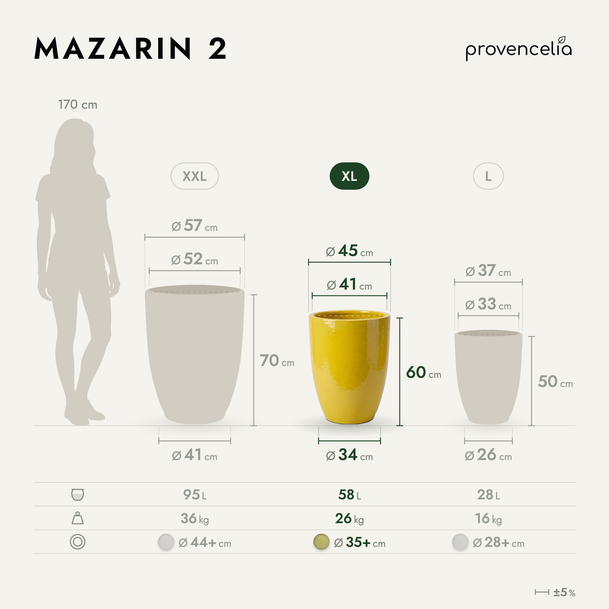 Keramik-Pflanzkübel Mazarin 2 – Gelb, XL (45 x 60 cm)