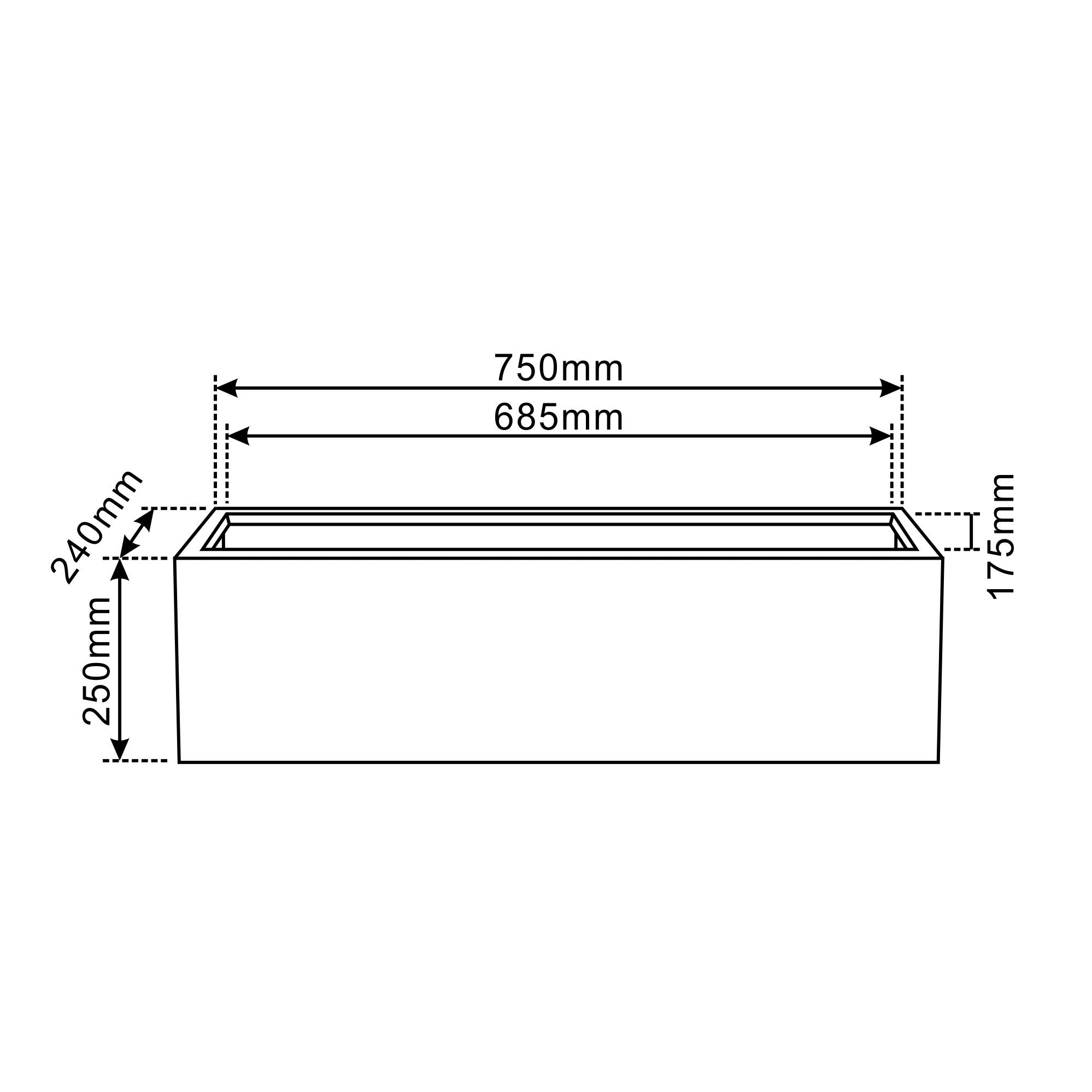 Pflanzkübel Beton Dunkelgrau 75×24×25 cm – Horizon, frostfest & robust