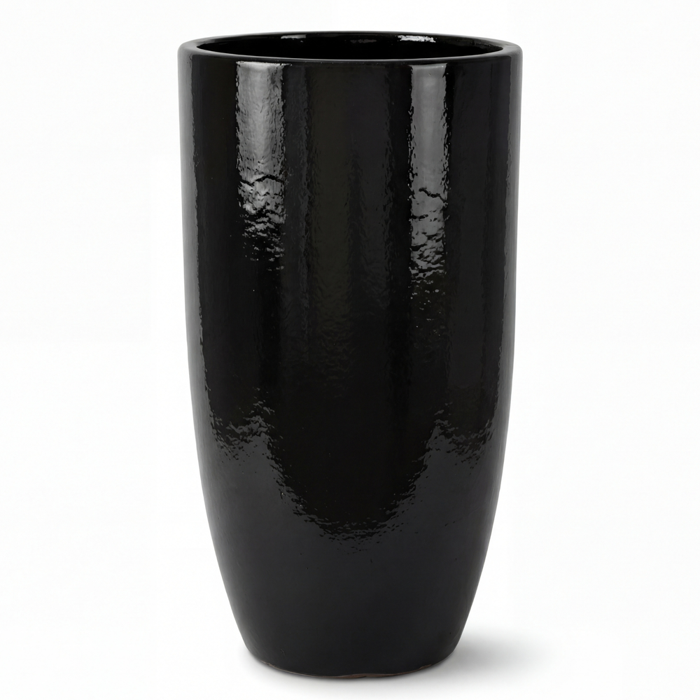 Hoher Keramik-Pflanzkübel Eiffel2 – Schwarz – handgefertigter Pflanzkübel - XXXL (47 x 92 cm)