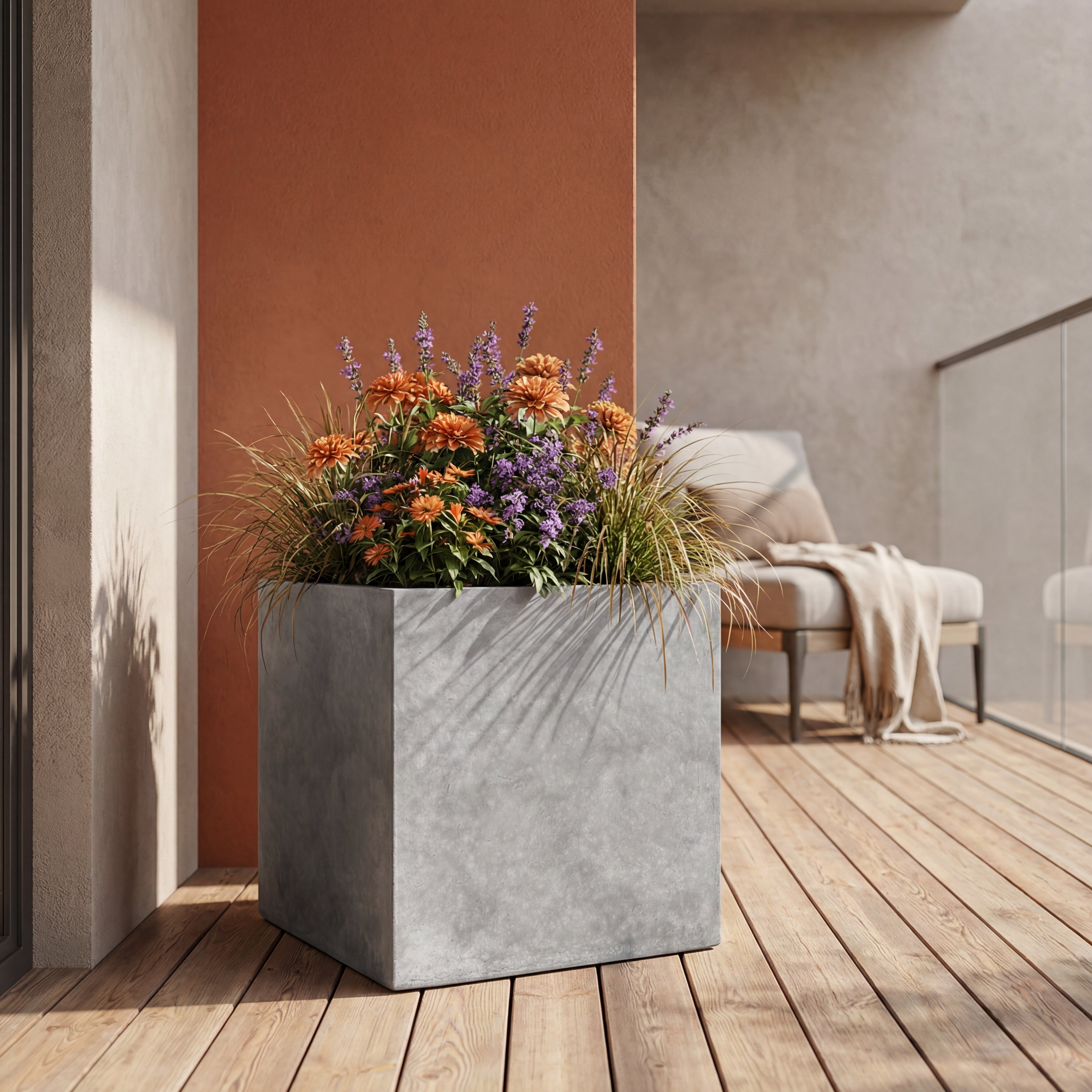 Stylový betonový květináč KUBIX v interiéru