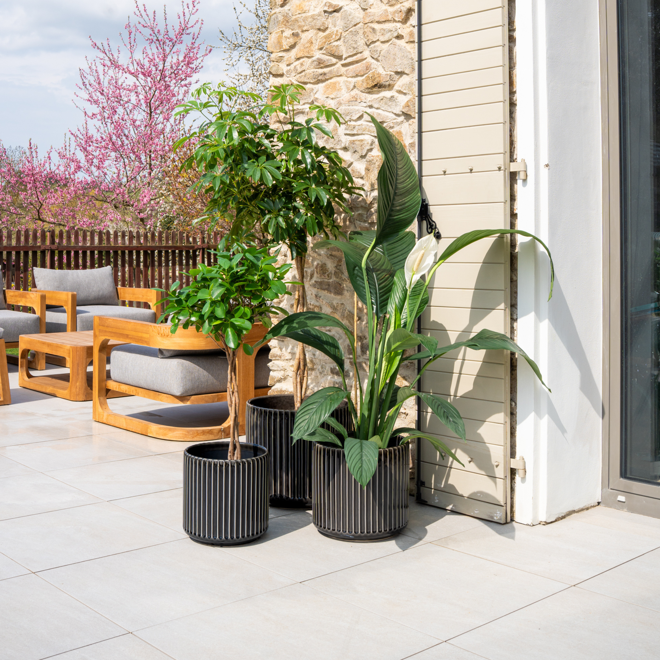 Keramik-Blumentopf LONDON - Grau/Schwarz