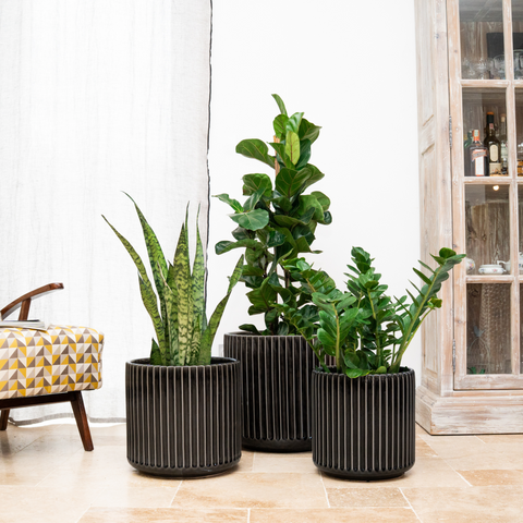 Keramik-Blumentopf LONDON - Grau/Schwarz