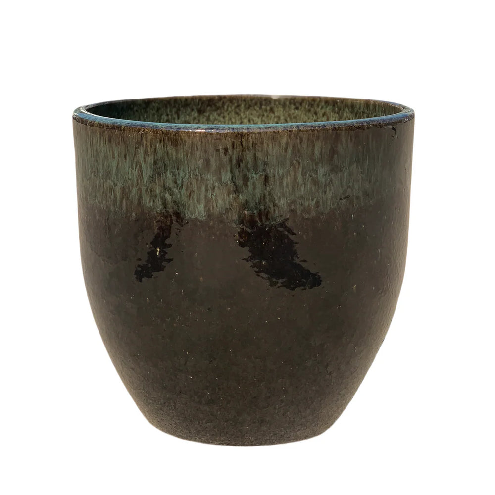 Keramik-Pflanzkübel LANCELOT - Schwarz-Grün - M (36 cm x 34 cm)