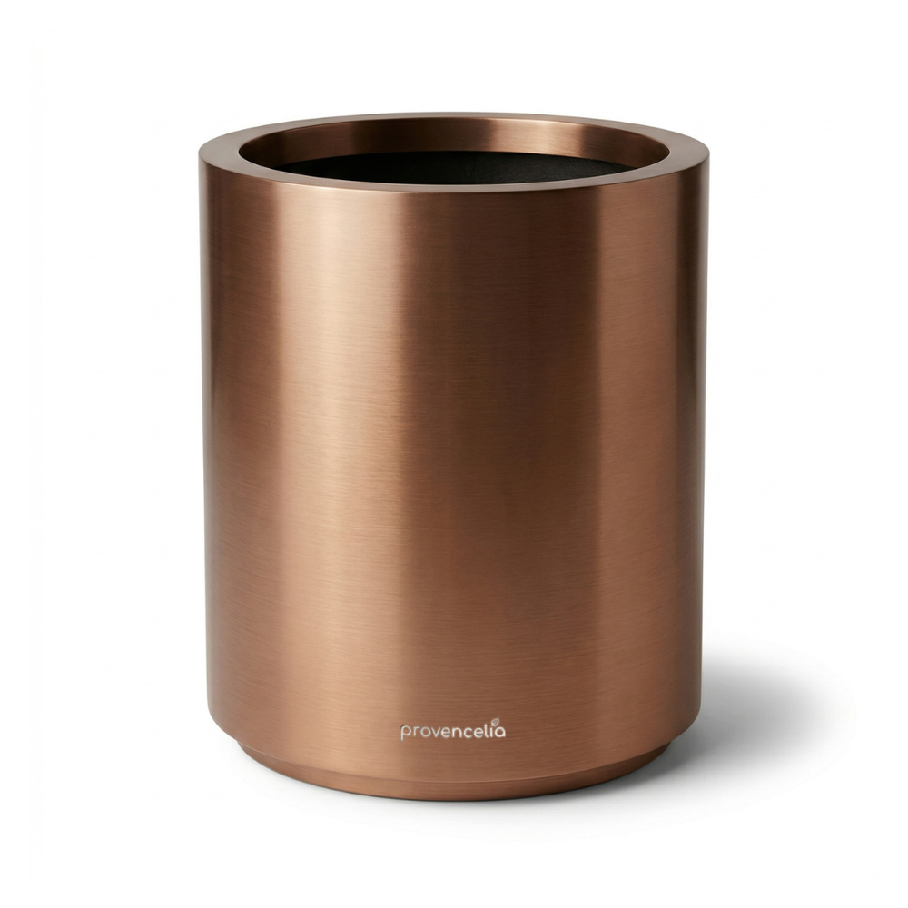 Luxus Pflanzkübel Edelstahl Metropole – Kupfer-Optik – Rund & Frostsicher - L (40x50cm)
