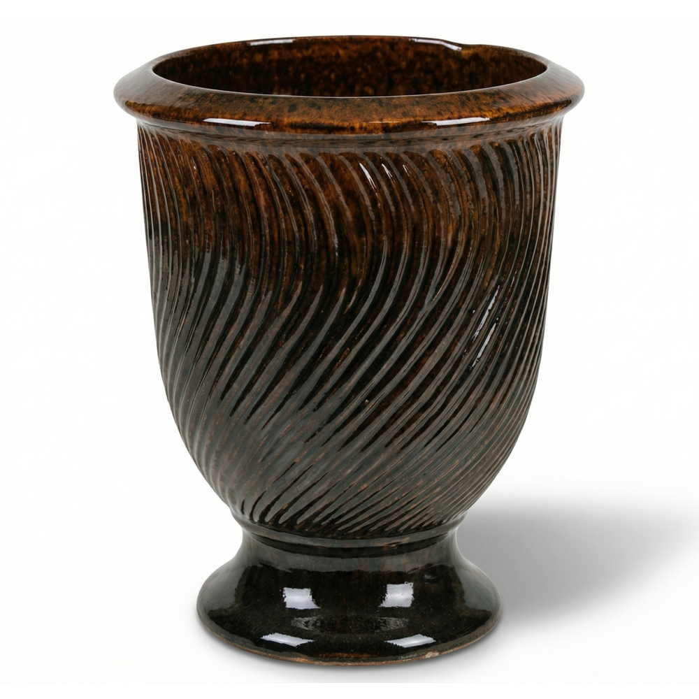 Keramik-Pflanzkübel MORGANE - Orange Schwarz - XL (55 x 69 cm)