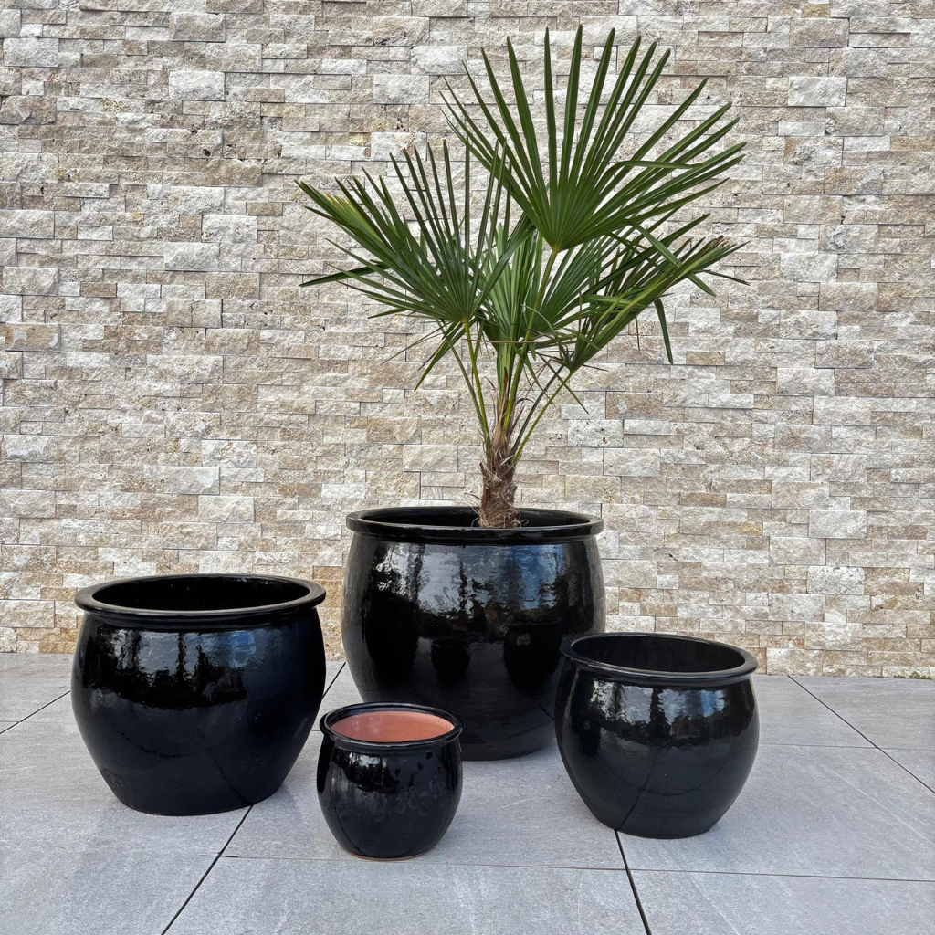 Keramik-Pflanzkübel NEWTON – Schwarz, L (44 cm x 35 cm)