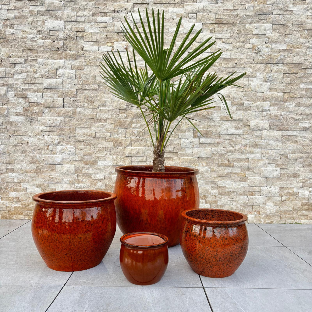 Keramik-Pflanzkübel NEWTON – Tropisches Orange, XL (55 cm x 46 cm)