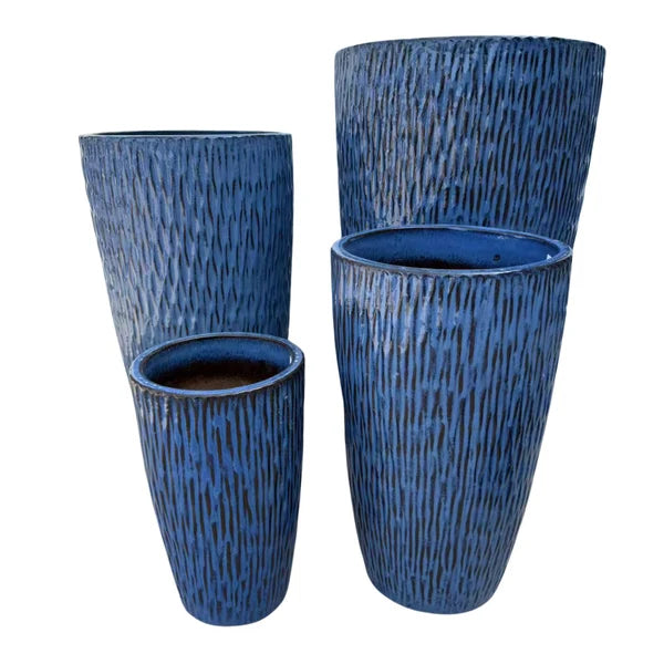 PAGNOL 38 × 66 cm – Antikblau, großer handgefertigter Keramikblumentopf aus glasierter Terrakotta für den Außenbereich, frostbeständig