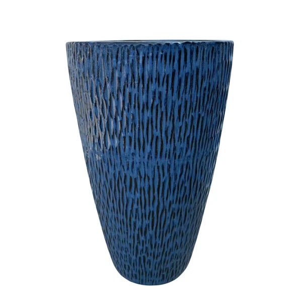 PAGNOL 38 × 66 cm – Antikblau, großer handgefertigter Keramikblumentopf aus glasierter Terrakotta für den Außenbereich, frostbeständig
