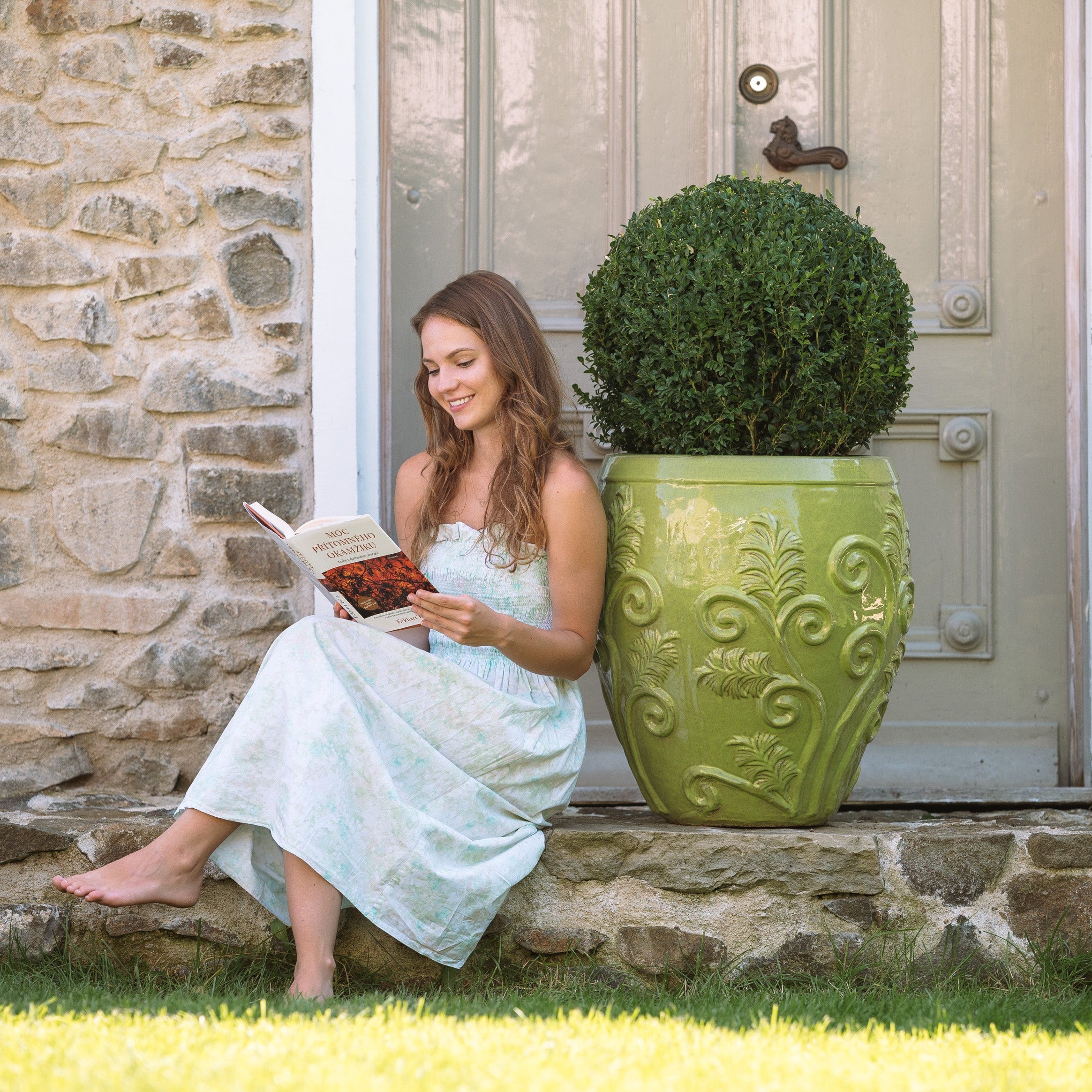 XXL Keramik-Blumentopf GAIA - Olivgrün