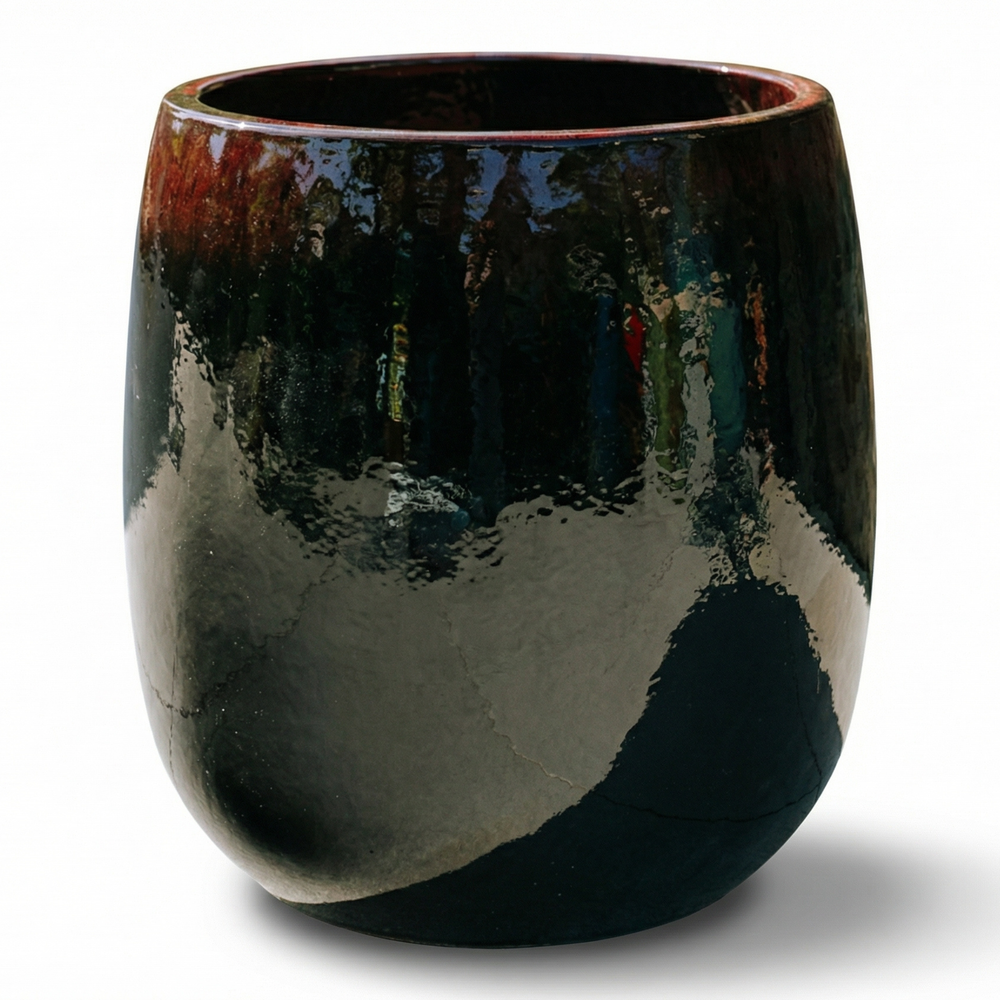 Keramik-Pflanzkübel SOCRATE - Schwarz-Rot - M (32 cm x 33 cm)