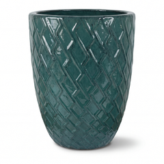 Zeus 2 Keramik-Pflanzkübel mit Muster – Smaragdgrün