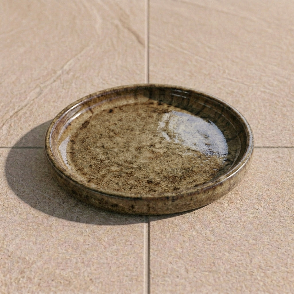 Untersetzer Keramik Sandfarben für Pflanzkübel – glasiert & frostsicher