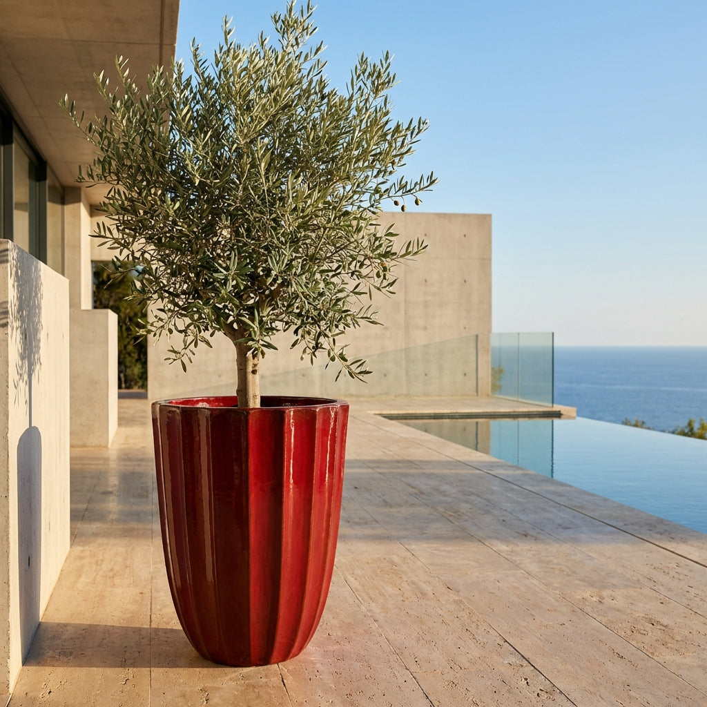 Keramický květináč Hugo císařsky červený, ručně vyráběný z glazované terakoty