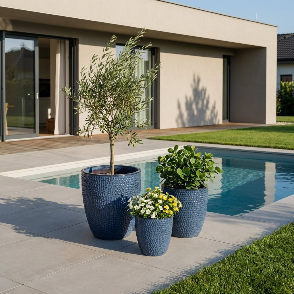 Keramický květináč Cigaline Anticky modrý, ručně vyráběný glazovaný z terakoty