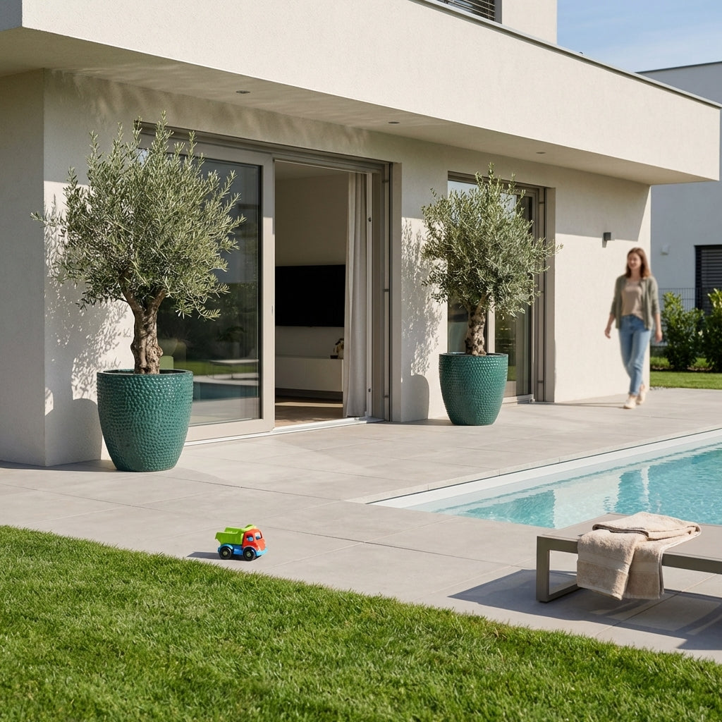 Ručně vyráběný petrolejově modrý keramický květináč Cigaline z glazované terakoty.