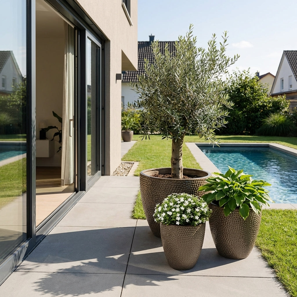 Keramický květináč Cigaline v odstínu broušená bronz, ručně vyráběný z glazované terakoty.