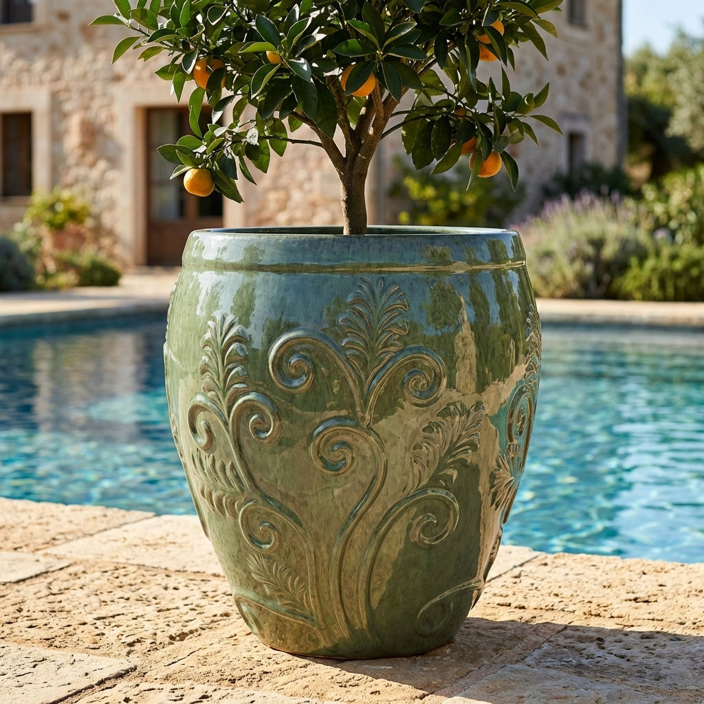 Keramický květináč Gaia v nefritově perlové barvě, velikost XL 53x57 cm