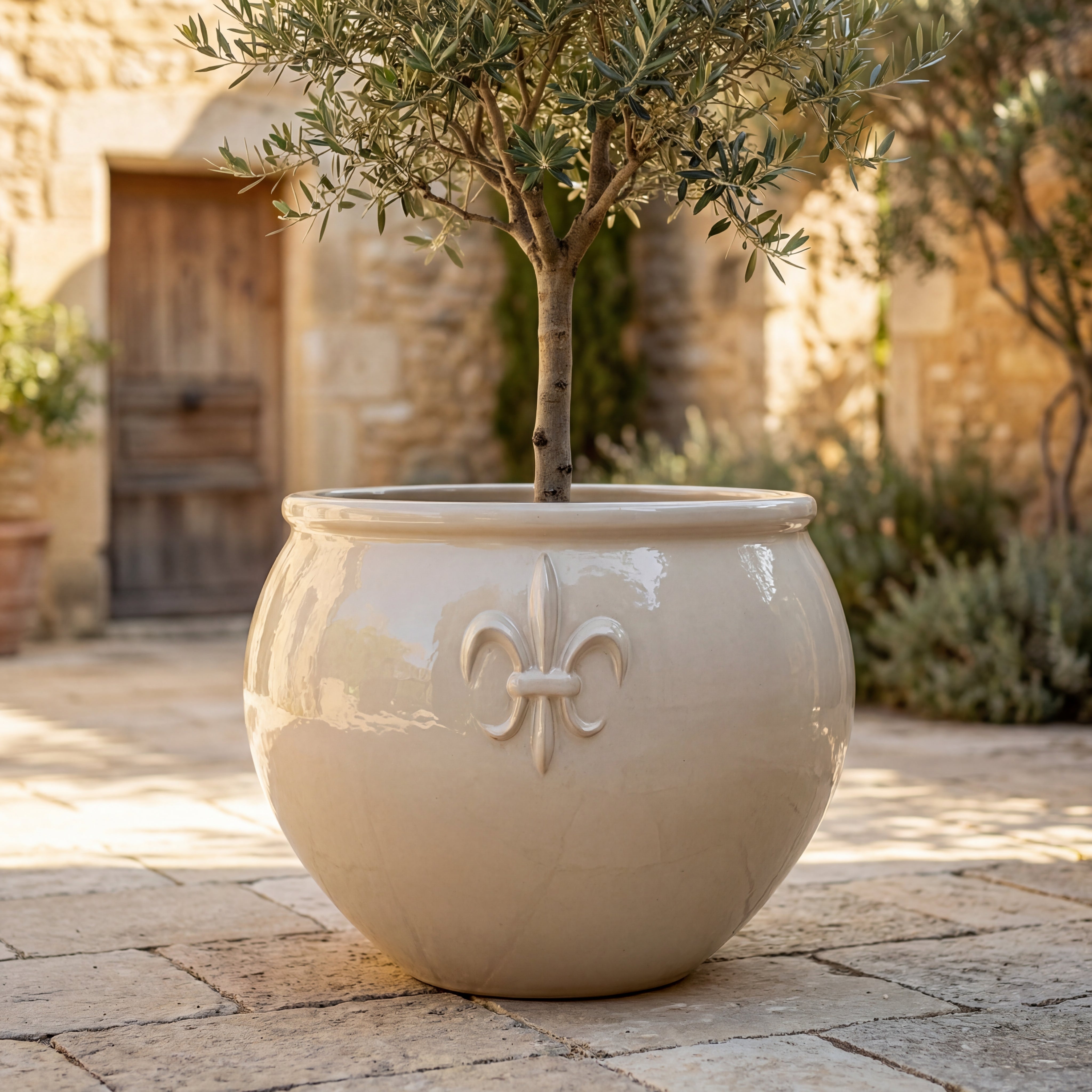 Blumentopf CLOVIS Crème – handgefertigte Keramik, XXL bis 68 cm