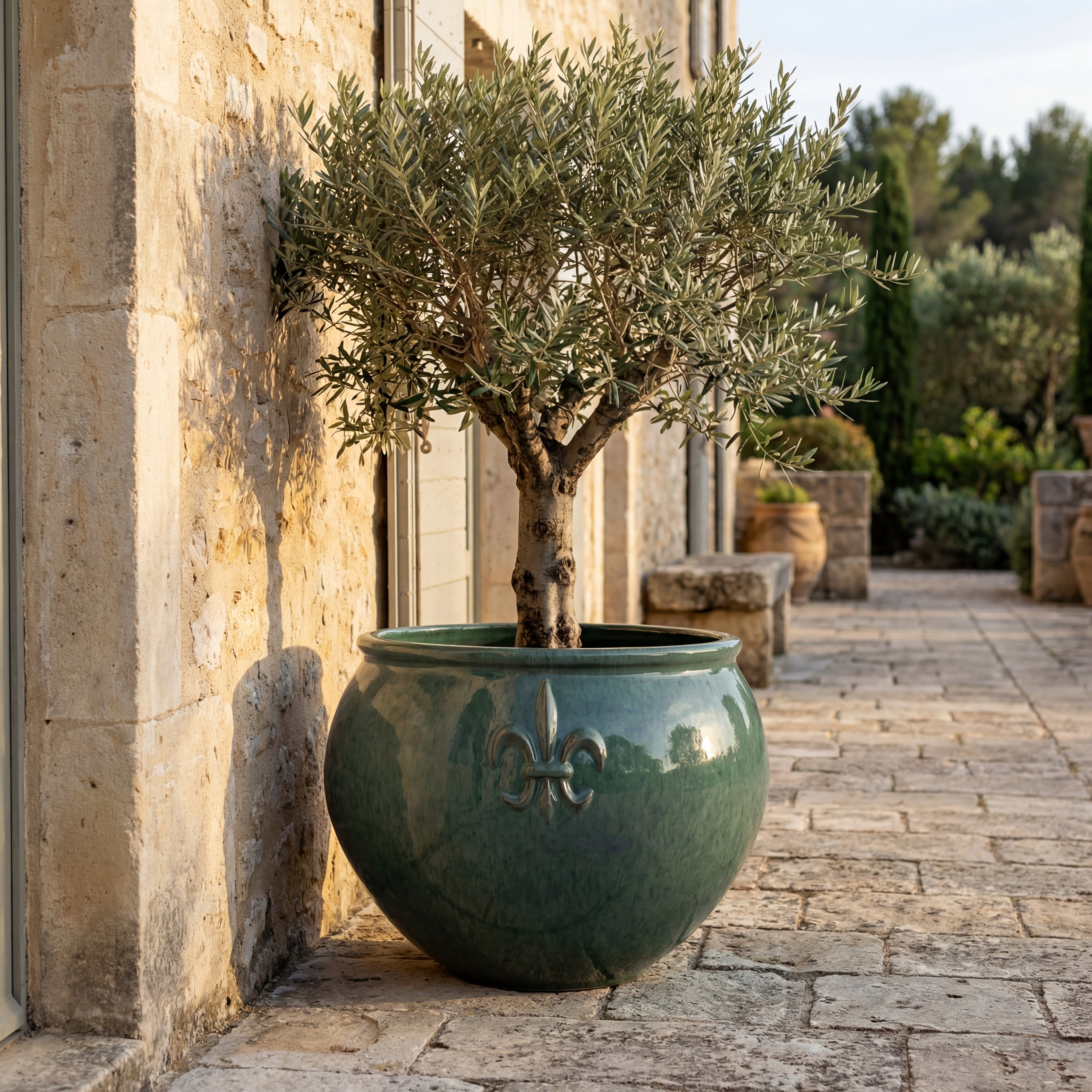 XXL Keramik-Pflanzkübel CLOVIS - Stahlblau