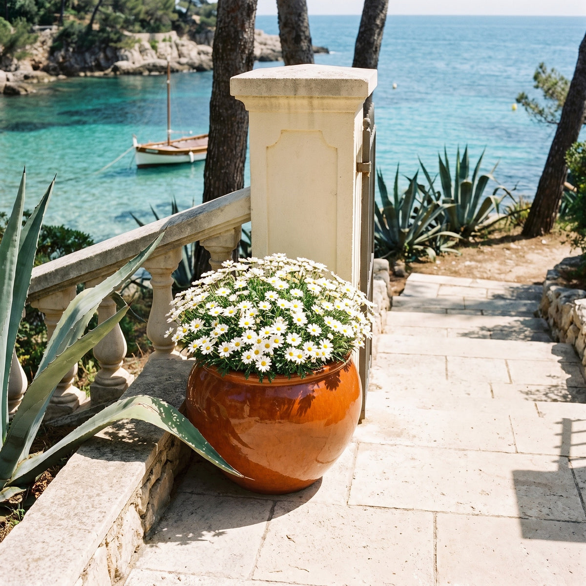 Provencelia LUTECE – glazed ceramic outdoor planter, Tropicky oranžová, XL 53 × 43 cm