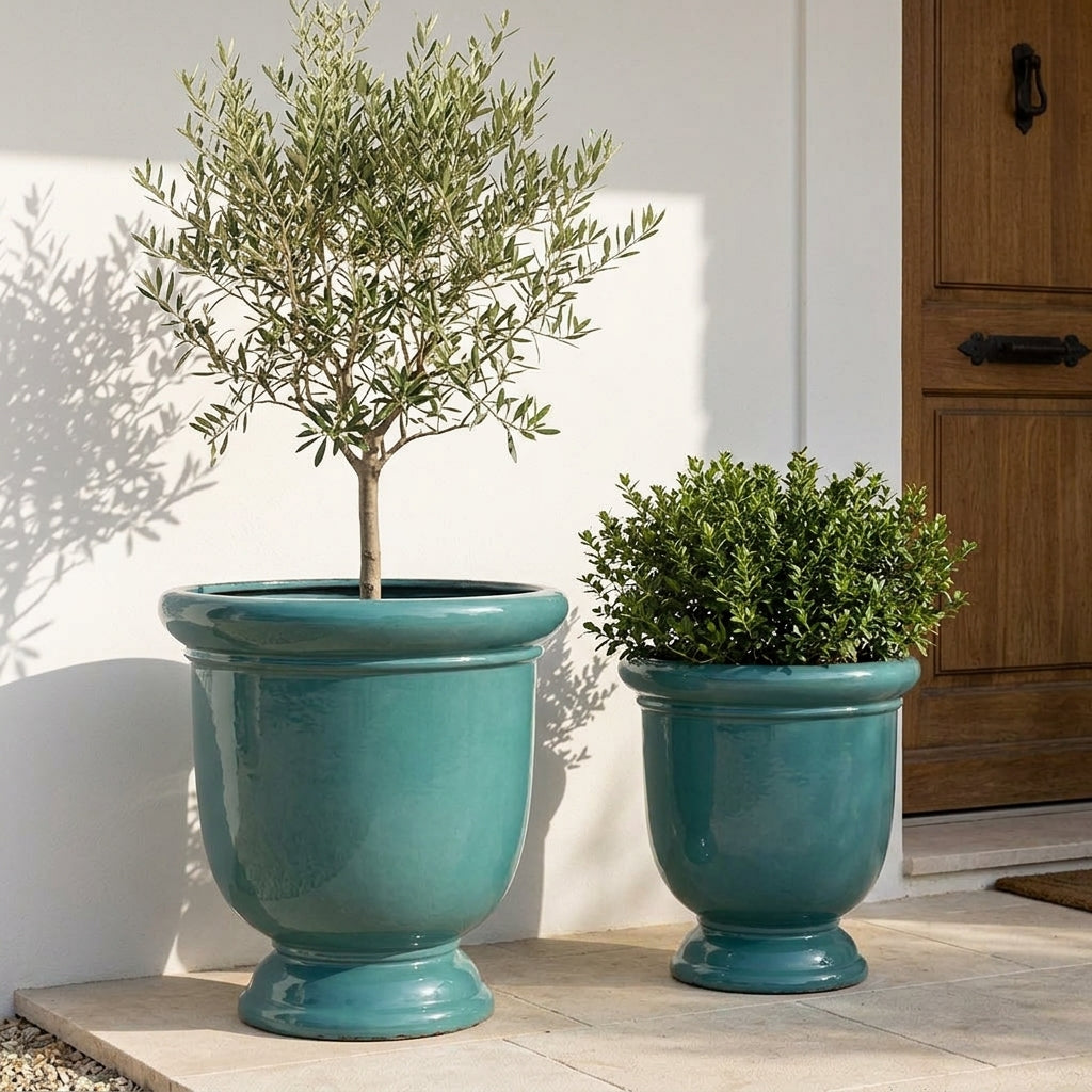 Pflanzkübel Keramik Jade draußen – Titan im Anduze-Stil