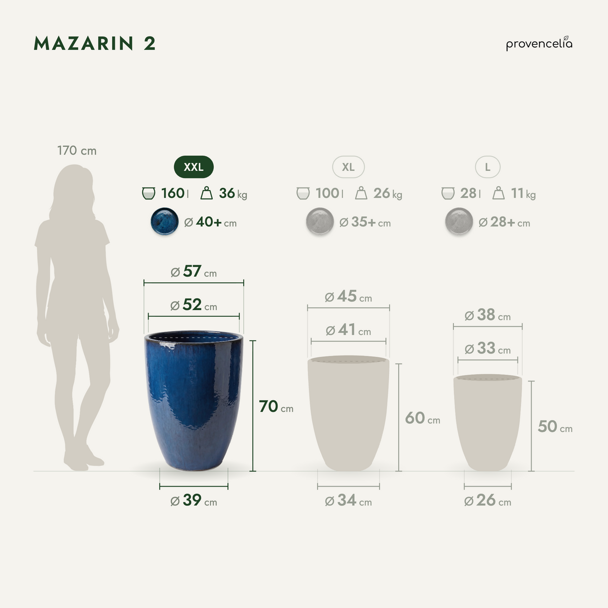 Keramik-Pflanzkübel Mazarin 2 – Azurblau, XXL (57 x 70 cm)