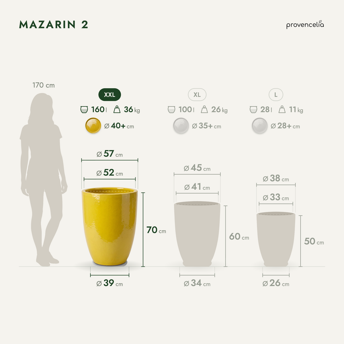 Keramik-Pflanzkübel Mazarin 2 – Gelb, XXL (57 x 70 cm)