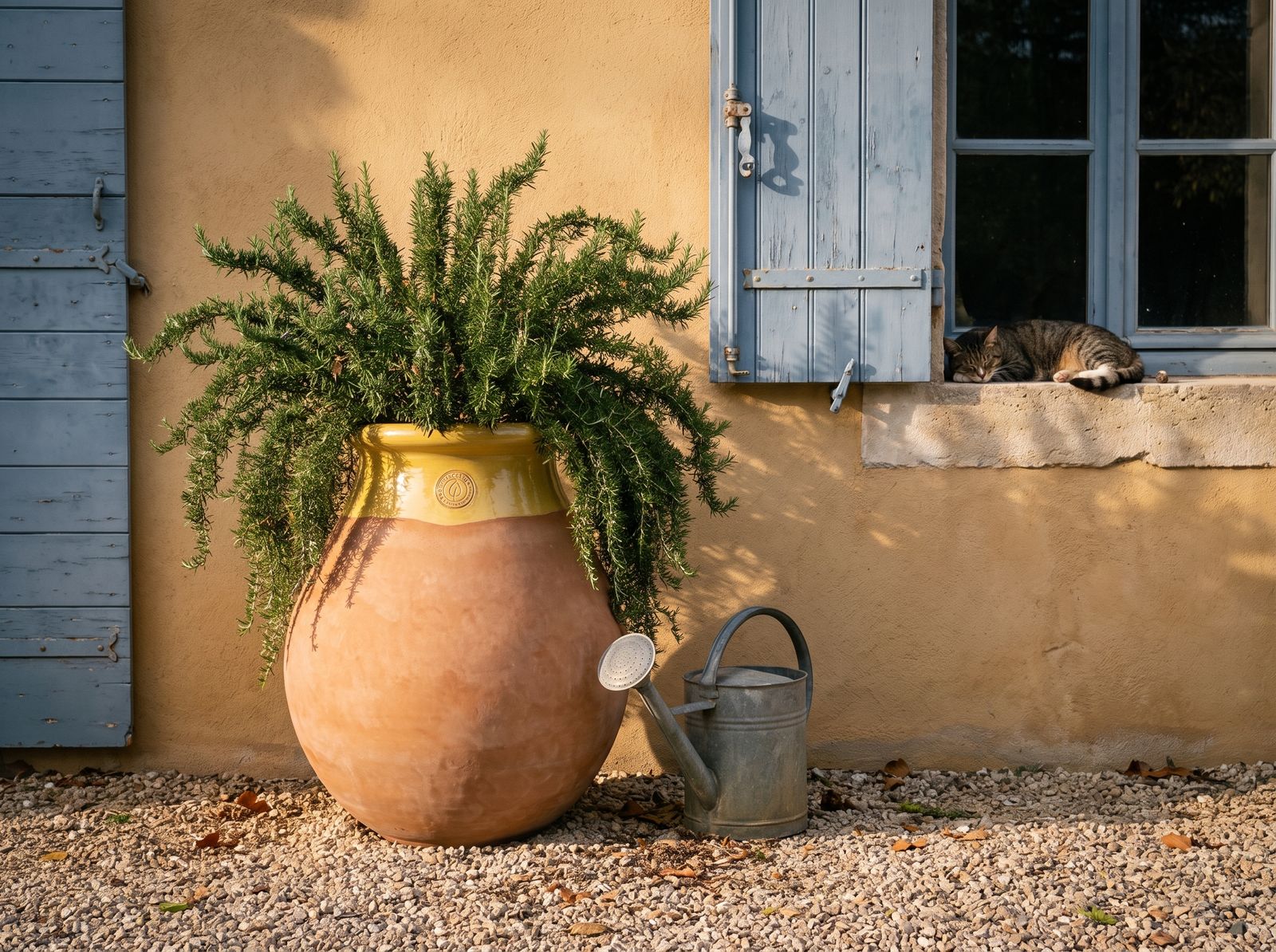 Biot mit Rosmarin in einem provenzalischen Hof